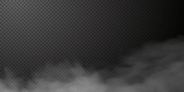 Vector isolated smoke PNG. White smoke texture on a transparent black background. Special effect of steam, smoke, fog, clouds. - Vektor, kép