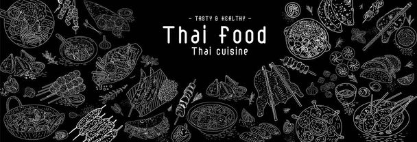 Thaimaalainen ravintola. Thai ruoka luonnos menu. - Vektori, kuva