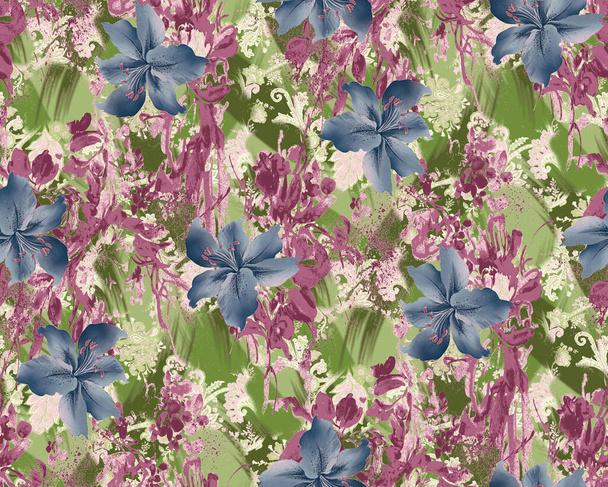 акварель цветочный дизайн с цифровой текстурой - Фото, изображение