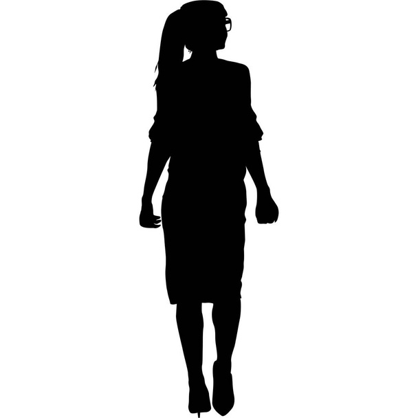 Silhouette eines wandelnden Mädchens auf weißem Hintergrund. - Vektor, Bild
