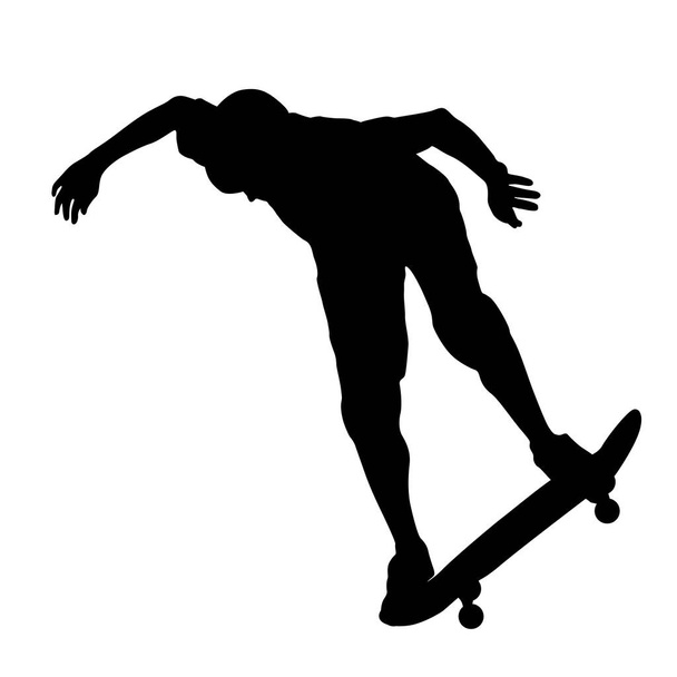 Černá silueta atletického skateboardisty ve skoku. - Vektor, obrázek