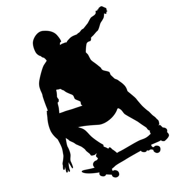 Schwarze Silhouette eines Skateboarders bei einem Sprung. - Vektor, Bild