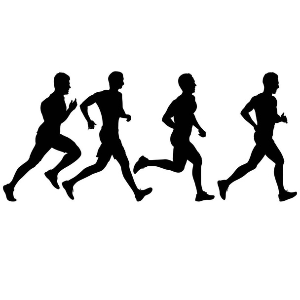 Set von Silhouetten. Läufer im Sprint Männer auf weißem Hintergrund. - Vektor, Bild