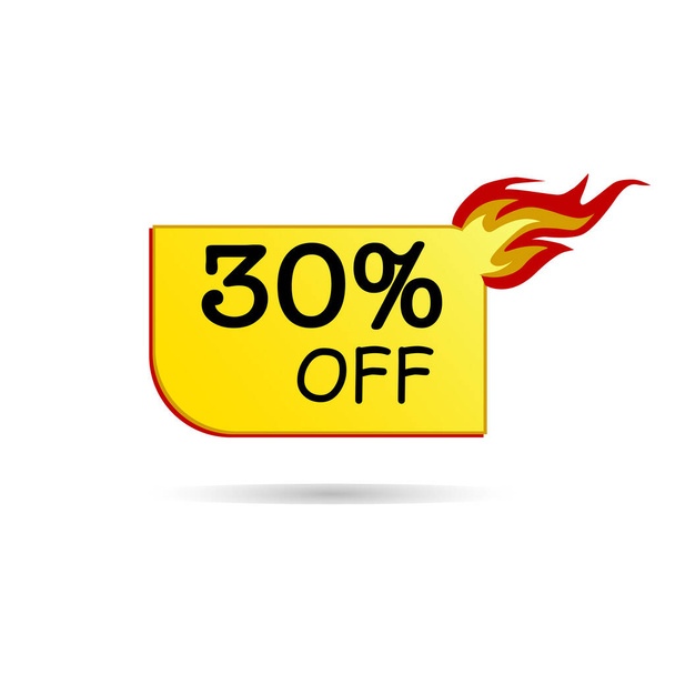 Small banner hot offer 30% discount, Tag shopping lucrative offer fire, shops and online shopping - Vektor, kép
