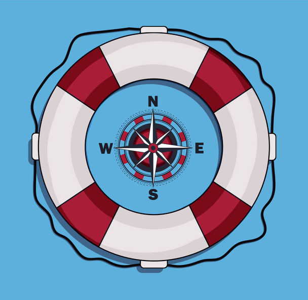 Lifebuoy icono con el vector de brújula - Vector, imagen