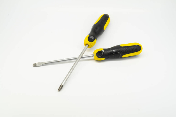 Yellow screwdrivers  isolated on white background. - Photo, Image