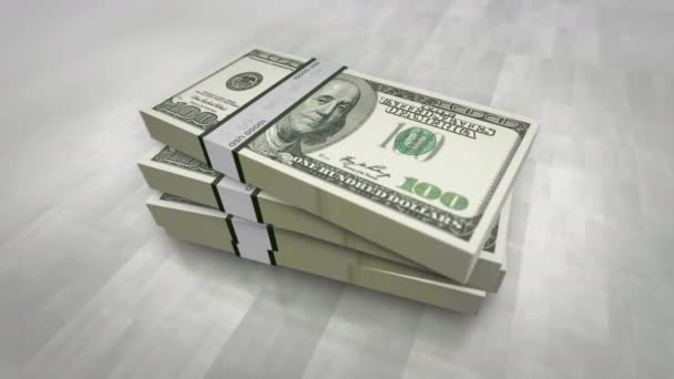 Dollar money pile pack. Concept background of economy, banking, business, crisis, recession, debt and finance in USA. 100 USD banknotes stacks animation. - Footage, Video