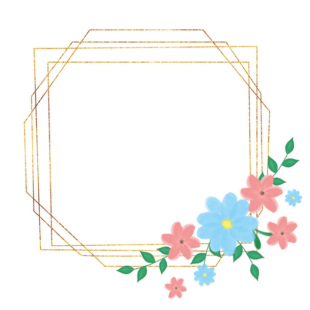 Floral gold frame. Illustration for invitation cards. Design for congratulations. The element for the design. - 写真・画像