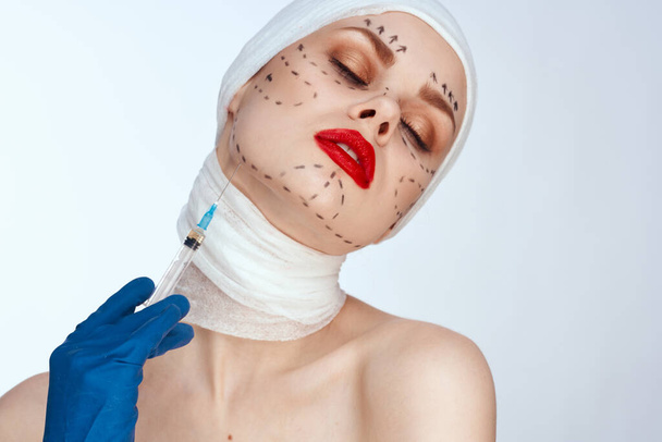 beautiful woman rejuvenation facial injection cosmetic procedures isolated background - 写真・画像