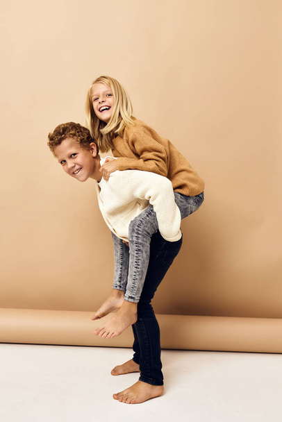 brother and sister fun fashion youth stylish-clothing childhood - Foto, imagen