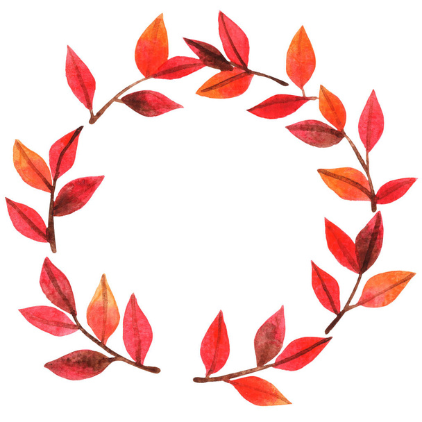 Aquarelle de couronnes de feuilles d'automne rouges colorées pour la décoration sur la saison d'automne et le festival de Thanksgiving. - Photo, image