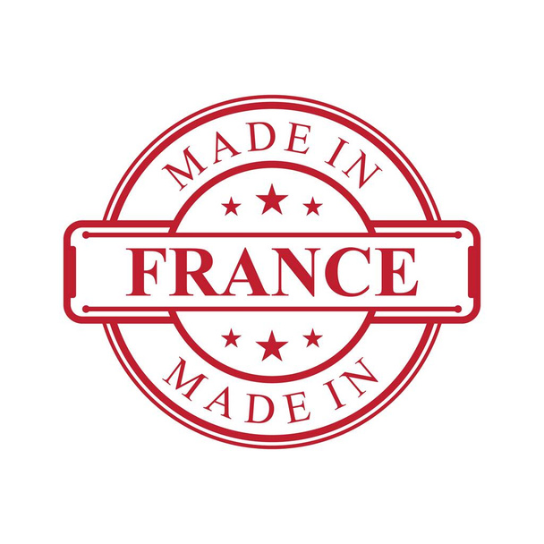 Made in France ikona etykiety z czerwonym symbolem koloru na białym tle. Element projektu emblematu jakości wektorowej. Ilustracja wektora EPS.8 EPS.10 - Wektor, obraz