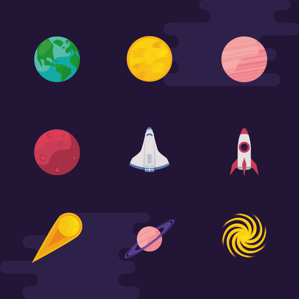 nine universe space icons - Vector, Image