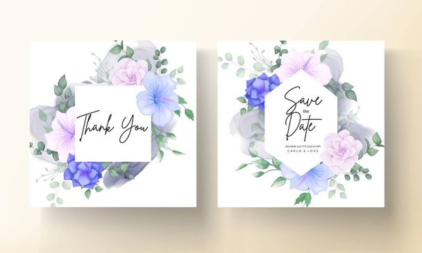 美しい花と葉の結婚式招待状 - ベクター画像
