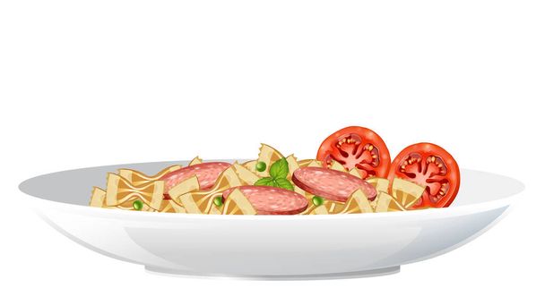 Spaghetti mit Salami und Tomaten isolierte Illustration - Vektor, Bild