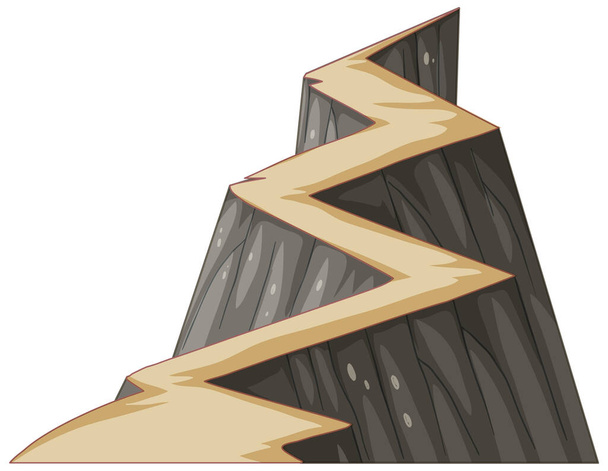 Klif met zigzag pad op witte achtergrond illustratie - Vector, afbeelding