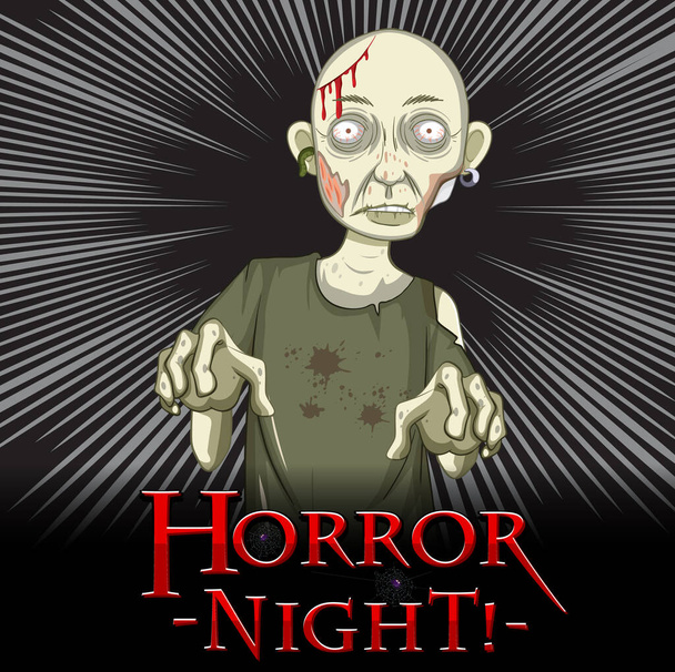 Horor Noční text design s strašidelné zombie na tmavých paprscích ilustrace - Vektor, obrázek