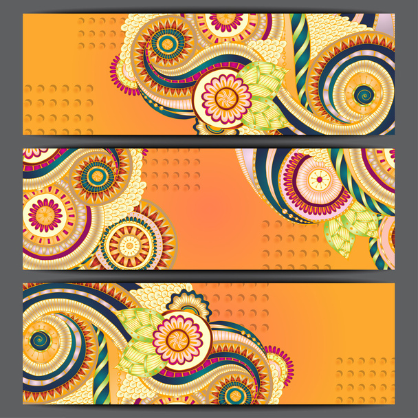 Ethnic Pattern Cards With Paisley, Doodles. - Vector, Imagen