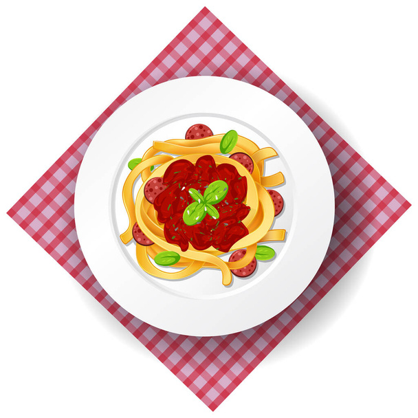 Spagetti bolognese tomaattikastikkeella kuvitus - Vektori, kuva