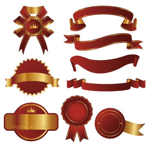 Emblem and ribbon material set - Vektör, Görsel