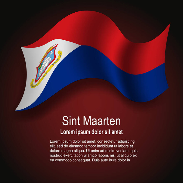 Flaga Sint Maarten wisząca na ciemnym tle z tekstem. Ilustracja wektora - Wektor, obraz
