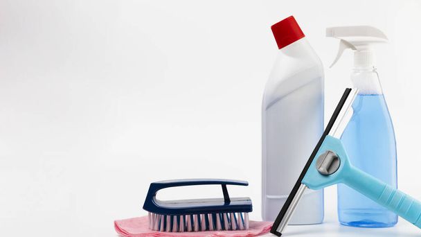 arrangement with cleaning products white background. High quality photo - Photo, Image