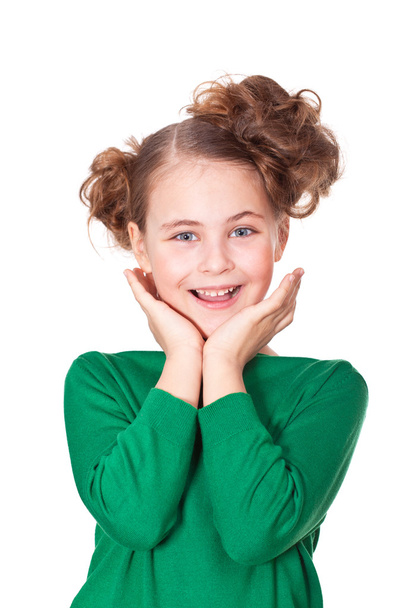 Beautiful smiling girl making wow expression - 写真・画像