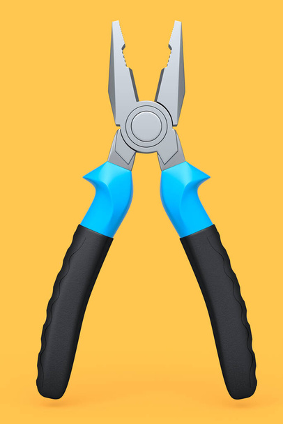 Yellow hand tool pliers isolated on yellow background. 3d render and illustration of tool for repair and installation - Φωτογραφία, εικόνα