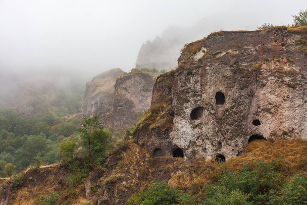 Ruins of the ancient abandoned city of Khndzoresk in Armenia - Photo, Image