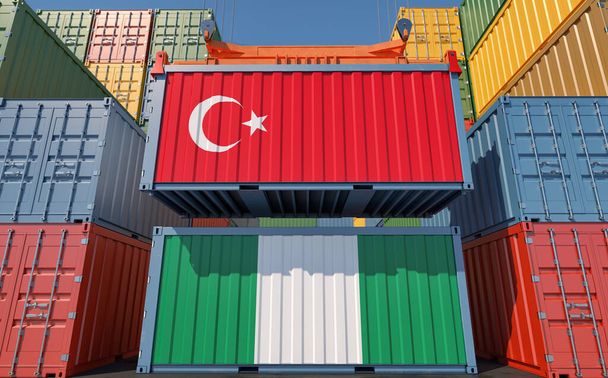 Shipping containers with Turkey and Nigeria national flag. 3D Rendering  - Фото, зображення