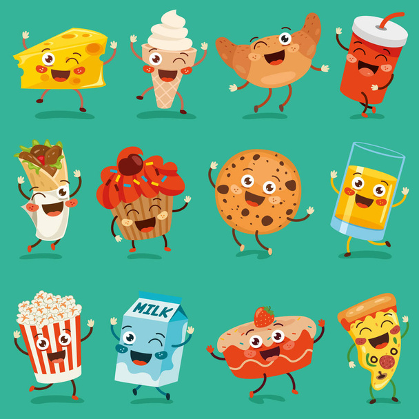 Set Of Various Delicious Foods - Vector, Image