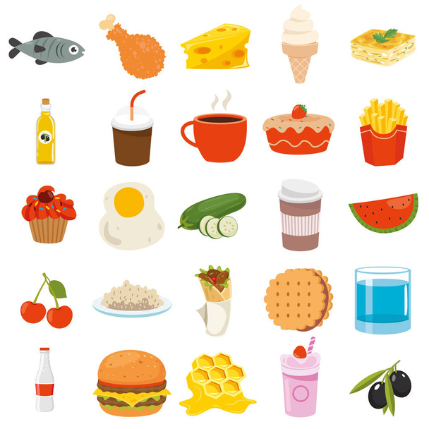 Set von verschiedenen köstlichen Lebensmitteln - Vektor, Bild