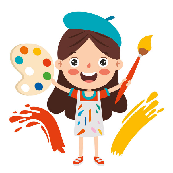Funny Kid Coloring And Painting - Vector, Image