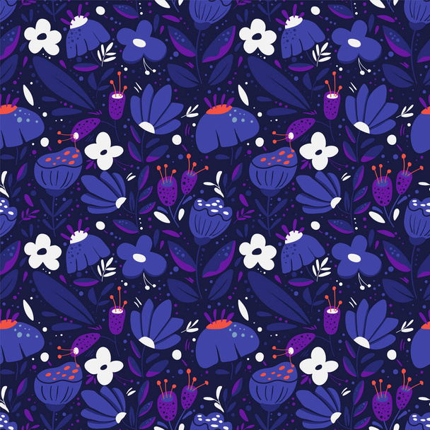  Seamless cute vector pattern with plants, leaves and flowers - Vektor, Bild
