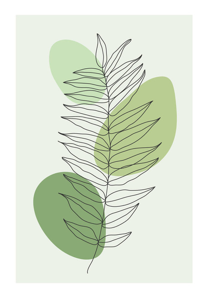 Minimalist botanical line art composition with leaves abstract collage - Vetor, Imagem