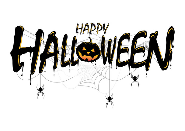Happy Halloween Text Banner, Contains pumpkin and cobwebs. silhouettes isolated on a white background. illustration For web banner design. elements, logos, badges, labels, happy the holiday concept. - Vektor, kép