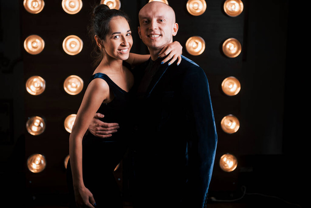 Happy couple posing for the portrait. Family business of magician tricks and shows. - Foto, Imagem