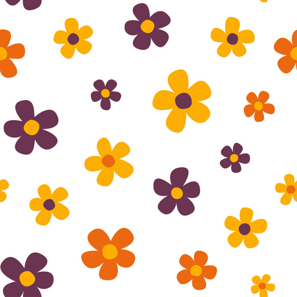 Seamless pattern with repeating colorful flowers on a white background.  - Vektör, Görsel
