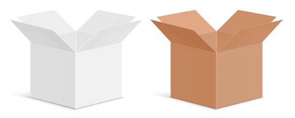 Διάνυσμα σύνολο από λευκό και χακί χαρτί χάρτινο ξεδιπλωμένο κουτιά, απομονωμένο σε φόντο. - Διάνυσμα, εικόνα