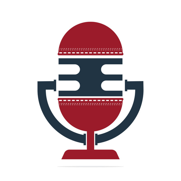 Logo podcast de cricket en forme de trophée. Microphone et conception de logo de balle de cricket. - Vecteur, image