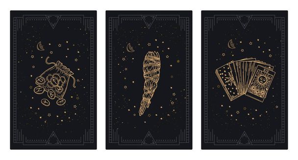 Cover set of magical tarot cards. Mystical templates for occult tarot cards, banners, flyers. Background of magic or association cards. - Vector, Image