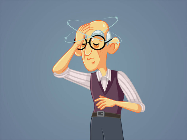 Sick Senior Man Feeling Dizzy Vector Cartoon - Vetor, Imagem