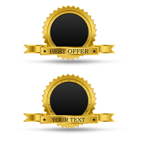 Golden award badge, with blank middle and ribbon, for text input, vector - Vector, Image