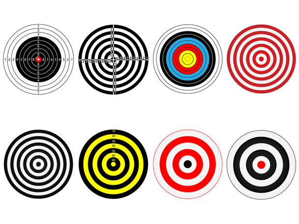 Set of eight vector targets, isolated on white - Vector, Image