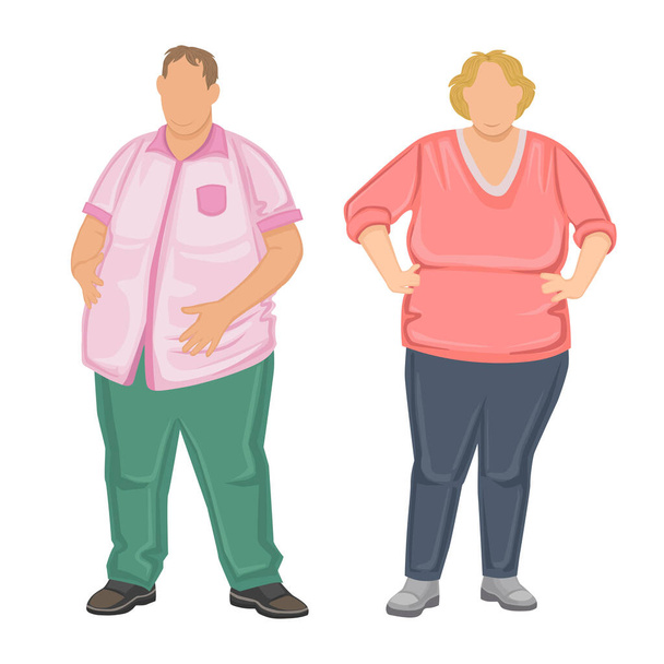 Túlsúlyos férfi és nő fehér háttérrel - Vektor illusztráció - Vektor, kép