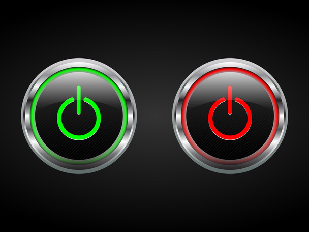Power buttons, green and red, turn on off symbols, editable, vector - Vektör, Görsel
