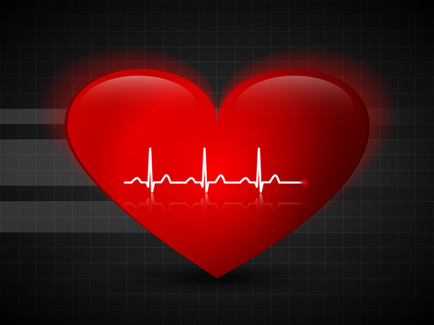 Corazón rojo abstracto sobre la rejilla, con la línea de pulso fluyendo a través del centro. Concepto de salud
. - Vector, Imagen