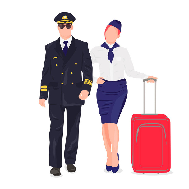 Pilota e hostess in uniforme su sfondo bianco - Illustrazione vettoriale - Vettoriali, immagini