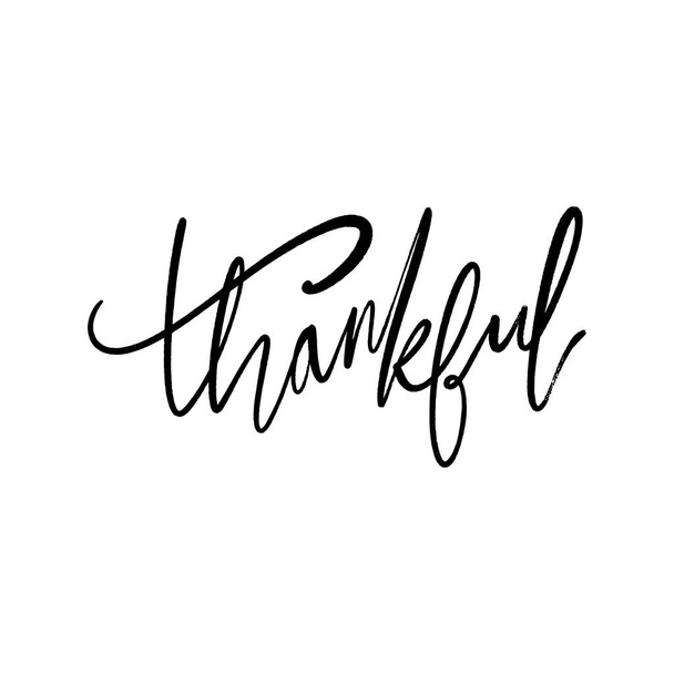 Thankful lettering, hand drawn text, ink brush black type. - Vector, Imagen