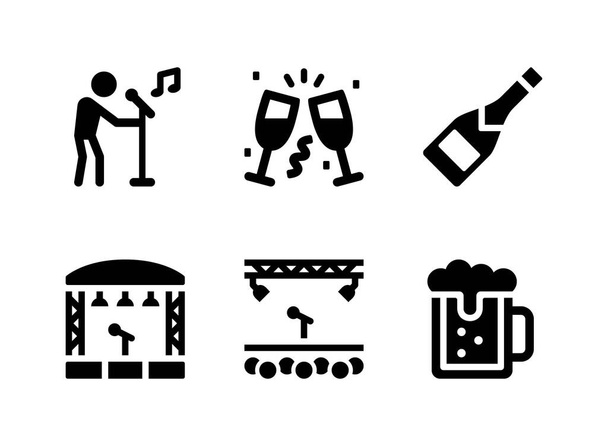 Egyszerű készlet Party Kapcsolódó vektor Solid Icons. Tartalmaz ikonok, mint a karaoke, Cheers, Borosüveg és több. - Vektor, kép
